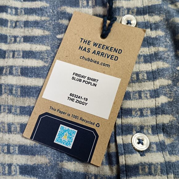 Chubbies The Friday Shirt Men's M Medium Blue Gray Slub Poplin The Ziggy - Picture 4 of 7